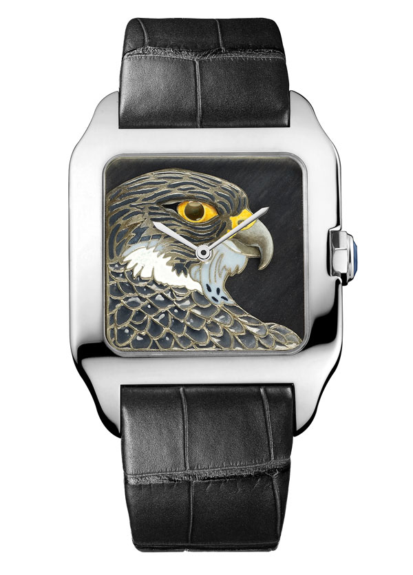 卡地亚Santos珐琅雕刻猎鹰装饰腕表