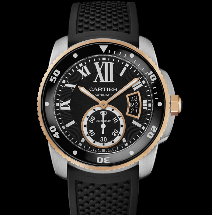 w710005542毫米,18k玫瑰k金与精钢calibre de cartier卡地亚卡历博